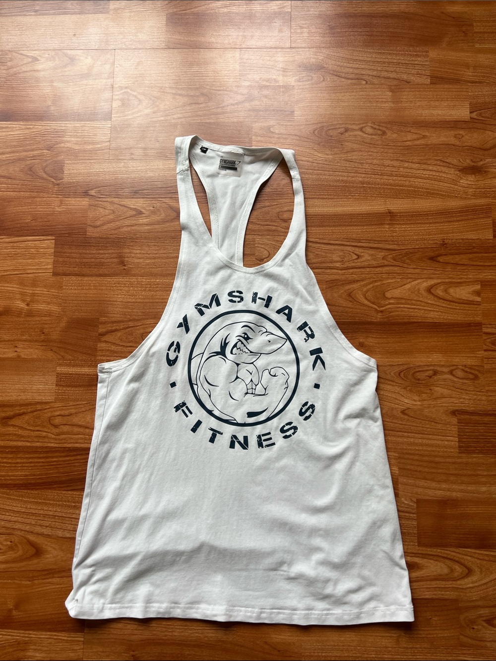 Gymshark White Tank with Navy Logo Muscle Shark